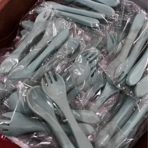 Kids green silicone spoon and sporks, Reusable, Dishwasher Safe, 6 in (50 pcs)