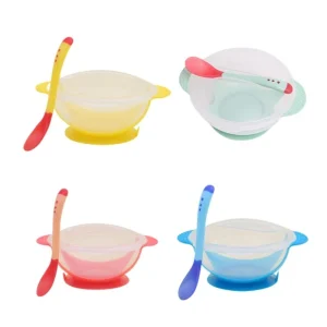First Stage Baby Feeding Set Includes Suction Bowl and Temperature Sensing Spoon
