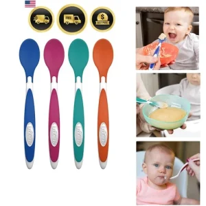 Baby Feeding Spoons Color Change Silicone Baby Spoons 4 Pack