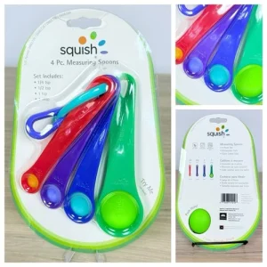 SQUISH 4 Piece Silicone Colorful Durable Measuring Spoon Set Kids Cooking NIP