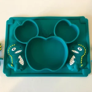 Baby Silicone Suction Divided Plate, Portable Non Slip Toddler Plates with Spoon